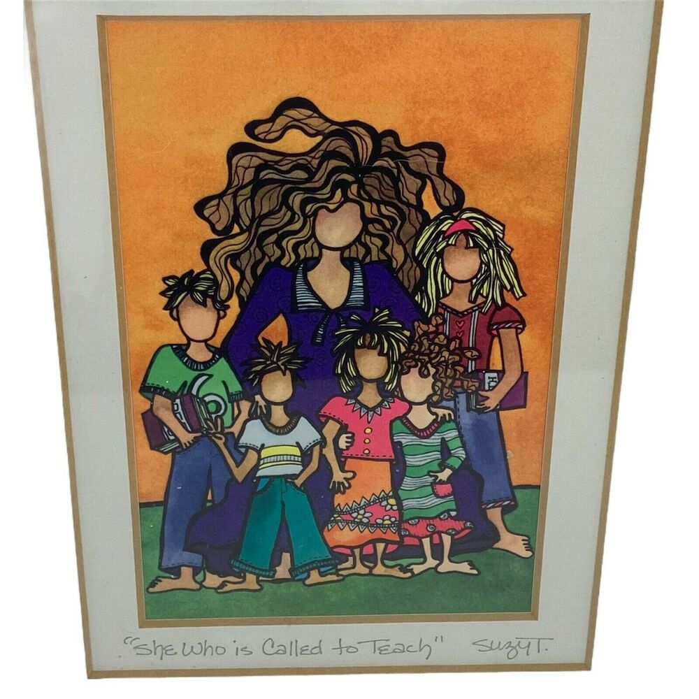 She Who Is Called to Teach Vintage Suzy T Framed Bright Colorful Bold Art Print